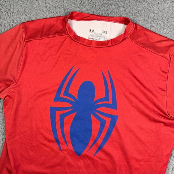 Under Armour Spiderman Shirt Mens L Red Short Sleeve Compression Training Marvel - Picture 1 of 12